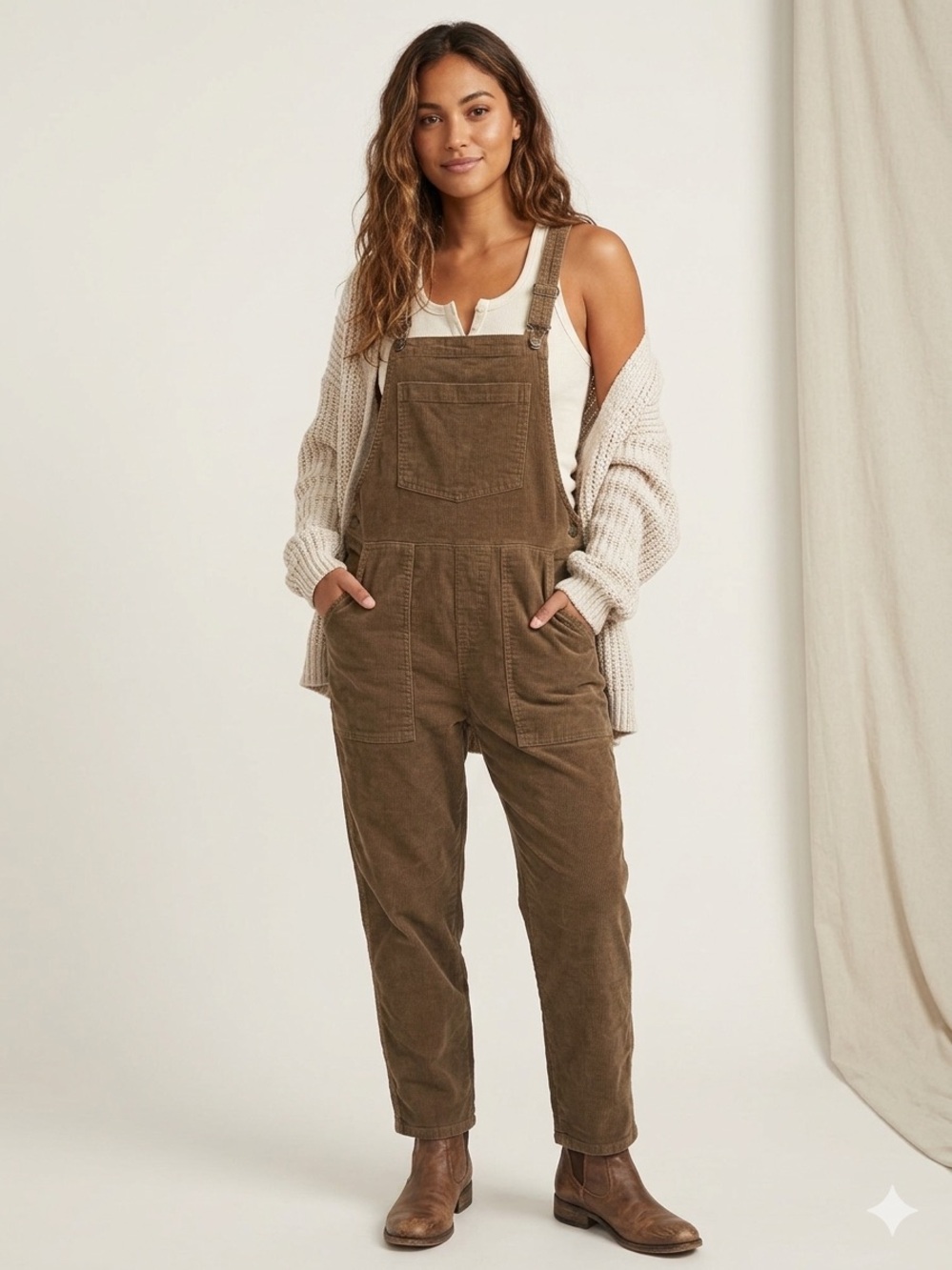 Aerie Corduroy Overalls Olive Green Size XS
